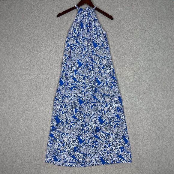 Blue Ginger Blue Floral Hawaiian Sleeveless Halter Neck Midi Dress Size XS - Picture 2 of 11